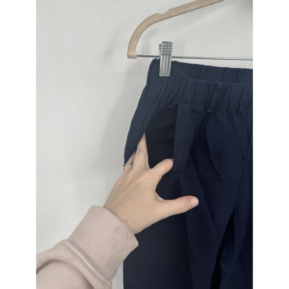 Quince Linen Casual Pant Women XS Navy Blue Minimalist Beach Coastal Pull On - Picture 6 of 8